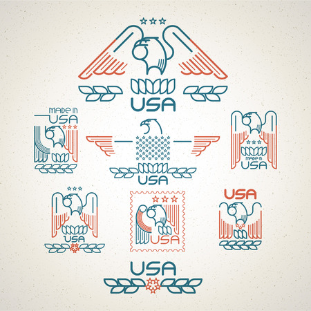 Made in the USA Symbol with  American flag and eagle Set of templates emblems. Vector illustration EPS 10のイラスト素材