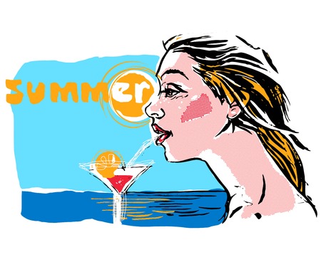 Hot pop art girl on a beach, vector illustration のイラスト素材