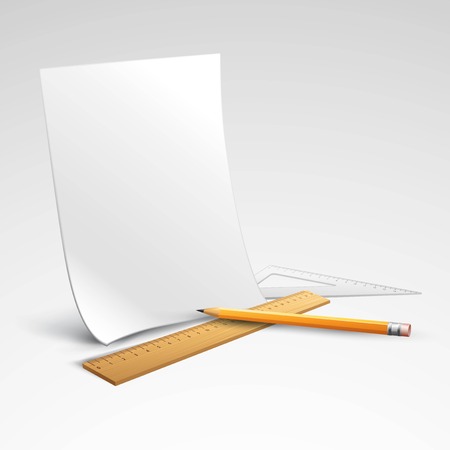 Pencil, ruler and a piece of paper. Vector illustration  のイラスト素材