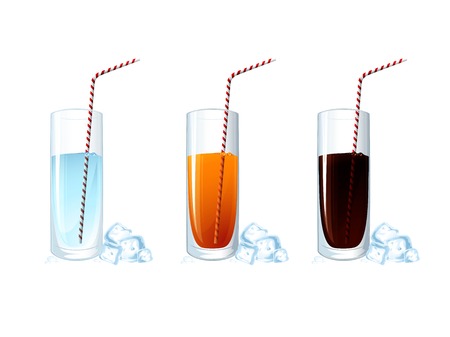 Set of cold drink glasses on white background. Vector illustration のイラスト素材