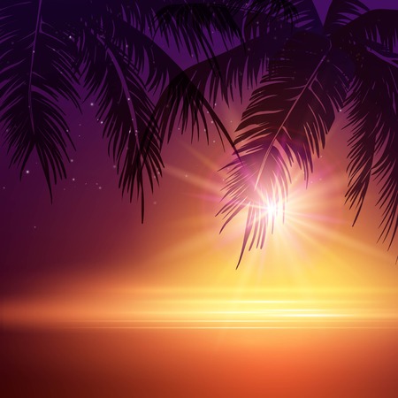 Summer Night. Palm trees  in the night. Vector illustration のイラスト素材