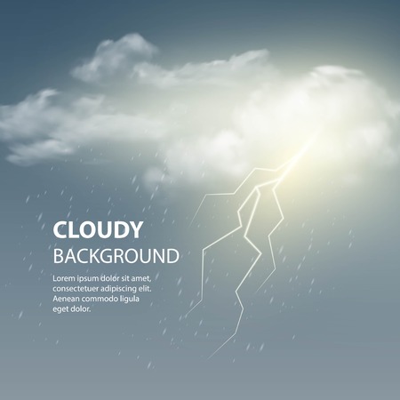 Thunderstorm Background With Cloud and Lightning, Vector Illustration. のイラスト素材