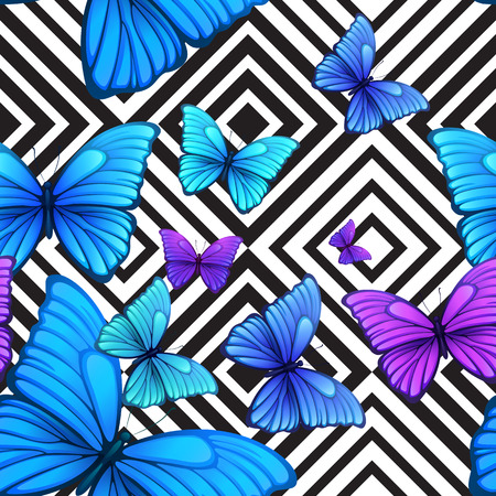 seamless pattern with blue butterflyのイラスト素材
