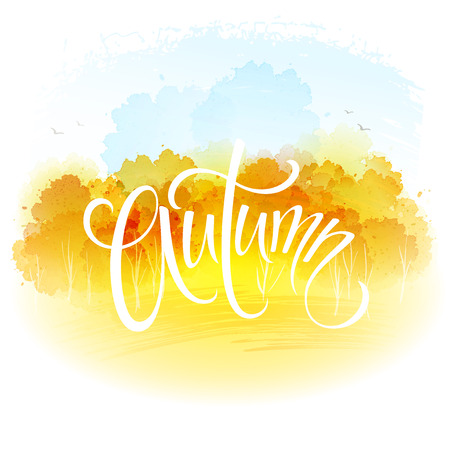 Watercolor autumn landscape. のイラスト素材