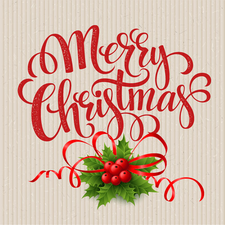 Merry Christmas card vector with holly EPS 10のイラスト素材