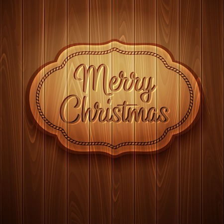 Merry Christmas frame on wooden backgroundのイラスト素材