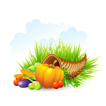 Thanksgiving Card wicker basket background. Vector illustration EPS 10のイラスト素材