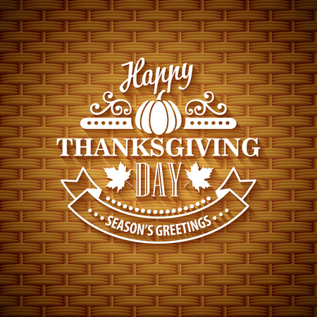 Thanksgiving typography  greeting card. Wicker basket texture. Vector illustration EPS 10のイラスト素材