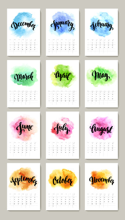 Calendar with watercolor paint 2016 design. Vector illustration EPS 10のイラスト素材