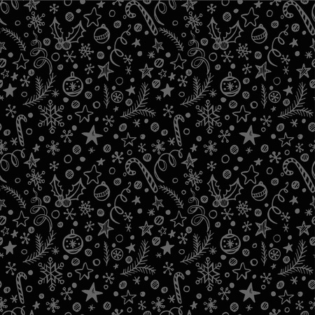 Seamless pattern with hand-drawn chalk christmas illustration のイラスト素材