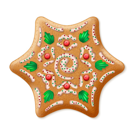 Ornate realistic vector traditional Christmas gingerbread Star. Vector illustration のイラスト素材
