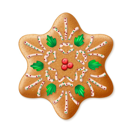 Ornate realistic vector traditional Christmas gingerbread Star. Vector illustration のイラスト素材