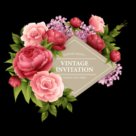 Vintage  Greeting Card with Blooming Flowers.  Vector Illustration のイラスト素材