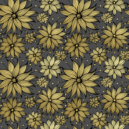 Floral golden seamless pattern. Vector illustration のイラスト素材