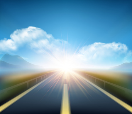 Blurred  road and blue motion blurred sky with clouds. Vector illustration EPS10のイラスト素材