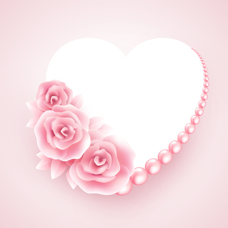 Pink roses, pearl and heart shap frame. Vector illustration EPS10のイラスト素材