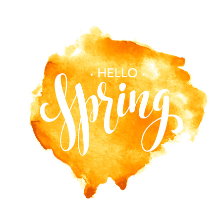 Hello Spring  watercolor lettering design.のイラスト素材