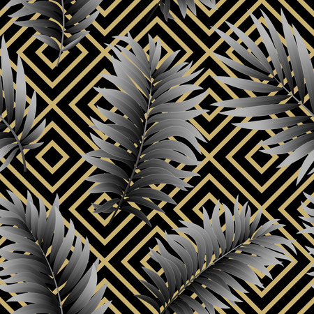 Tropical  palm leaves seamless geometric background.のイラスト素材
