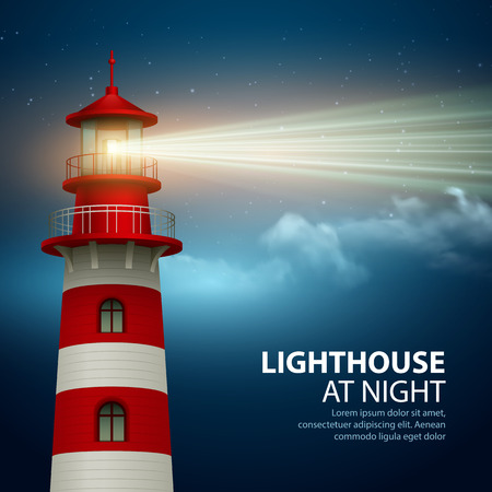 Realistic lighthouse  in the night sky background. Vector illustration EPS10のイラスト素材