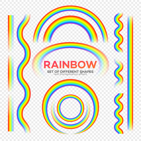 Rainbows different shape set. Real Rainbow transparency effect.  Vector illustration EPS10のイラスト素材