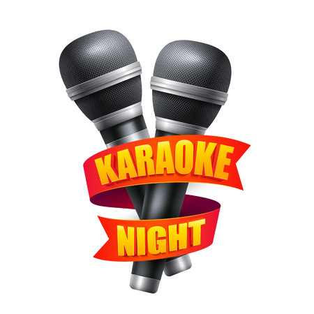 Microphone and ribbon for karaoke night party design. Object for booklets, brochures, posters, leaflets and flyers. Vector illustration EPS10のイラスト素材