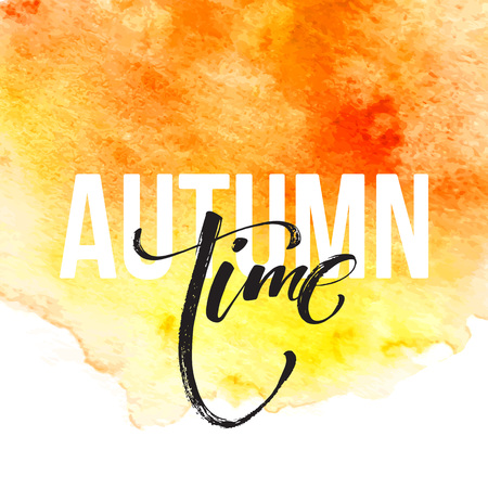 Fall time poster with colorful watercolor leaves. Vector illustration EPS10のイラスト素材