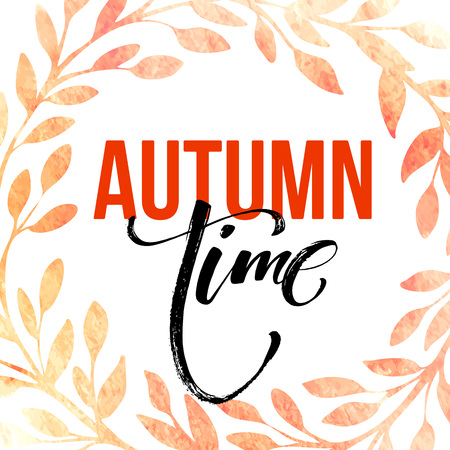 Autumn leaves vector wreath. Watercolor texture. Fall leaf. Sale lettering design. Vector illustration EPS10のイラスト素材