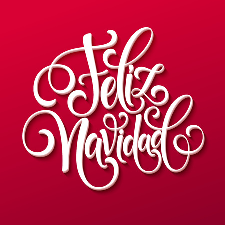 Feliz Navidad hand lettering decoration text for greeting card design template. Merry Christmas typography label in spanish. Calligraphic inscription for winter holidays Vector illustration EPS10のイラスト素材
