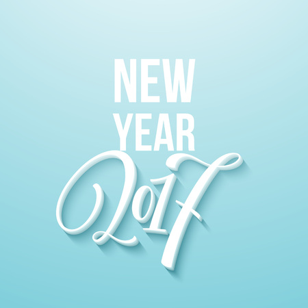 Decorative Greeting Card with handdrawn lettering Handwritten white phrase Happy New Year 2017 on blue background.のイラスト素材