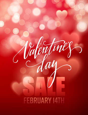 Valentines day sale, poster template on abstract background with hearts and bokeh circles. Vector illustrationのイラスト素材