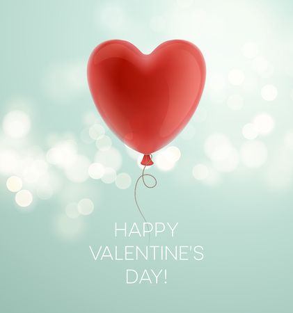 Valentines day greeting card with red heart shape balloon. Vector illustrationのイラスト素材