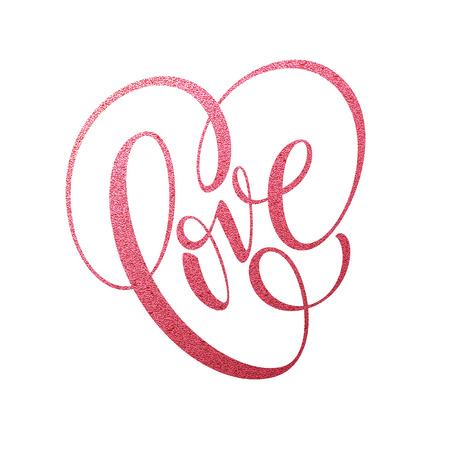 Happy Valentines Day hand lettering, with golden glitter . Vector illustrationのイラスト素材
