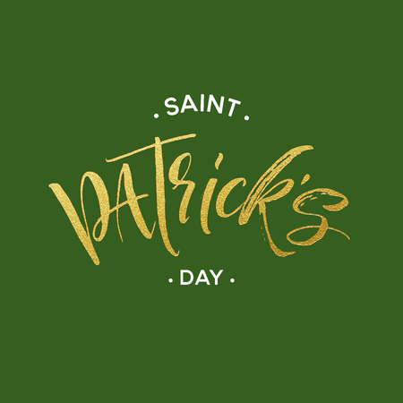 Happy saint Patricks day greeting poster with golden glitter lettering text. Vector illustrationのイラスト素材