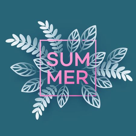 Summer Tropical Leaf. Paper cut style. Vector illustrationのイラスト素材