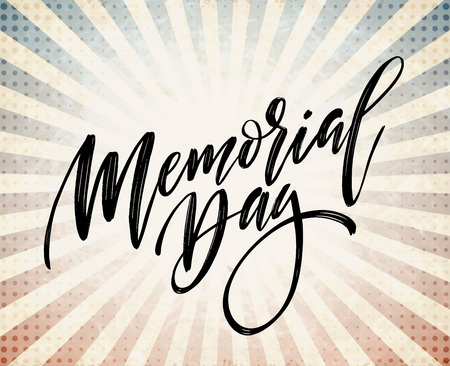 Happy Memorial Day card. National american holiday. Festive poster or banner with hand lettering. Vector illustrationのイラスト素材