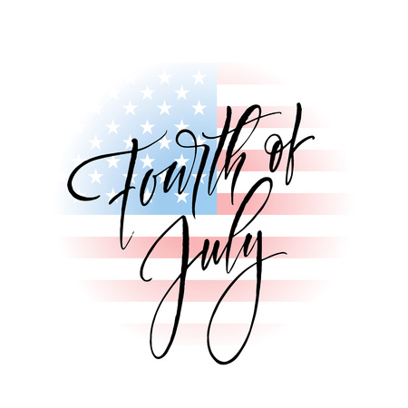 Fourth of July celebration banner, greeting card design. Happy independence day of United States of America hand lettering. USA freedom background. Vector illustrationのイラスト素材