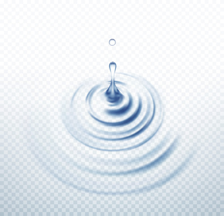 Realistic Transparent Drop and Circle Ripples set on isolated background. Vector illustrationのイラスト素材