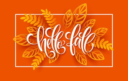 Fall sale background design with colorful paper cut autumn leaves. Vector illustrationのイラスト素材