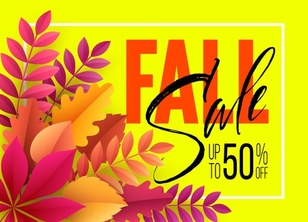 Autumn Sale background with Fall leaves. Vector illustrationのイラスト素材