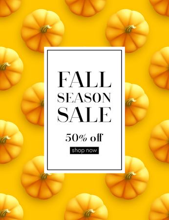 Design banner Autumn sale. Fall poster design on the pumpkin seamless patttern. Vector illustrationのイラスト素材