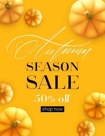 Design banner Autumn sale. Fall poster design with pumpkin. Vector illustrationのイラスト素材