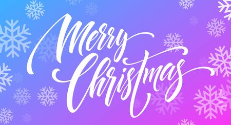 Merry Christmas handwriting script lettering on a bright colored background. Vector illustrationのイラスト素材