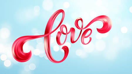Happy Valentines Day card with Hand written Love. Vector illustrationのイラスト素材