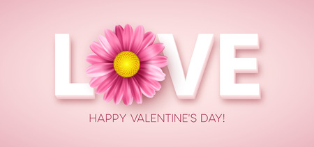 Love typography with pink daisy flower. Vector illustration EPS10のイラスト素材
