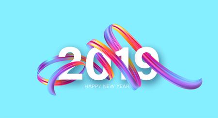 2019 New Year on the background of a colorful brushstroke oil or acrylic paint design element. Vector illustrationの写真素材