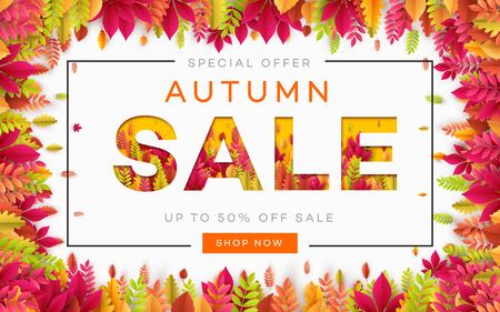 Banner for autumn sale in frame from leaves. Vector illustration EPS10のイラスト素材