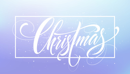 Christmas framed hand drawn lettering. Xmas calligraphy on frost background. Christmas frozen lettering in rectangle frame. Xmas calligraphy. Banner and postcard design. Isolated vector illustrationのイラスト素材