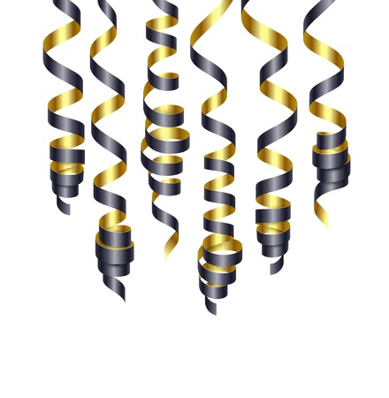 Party decorations black and golden streamers or curling party ribbons. Vector illustration EPS140のイラスト素材