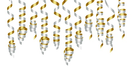 Party decorations golden streamers or curling party ribbons. Vector illustration EPS140のイラスト素材