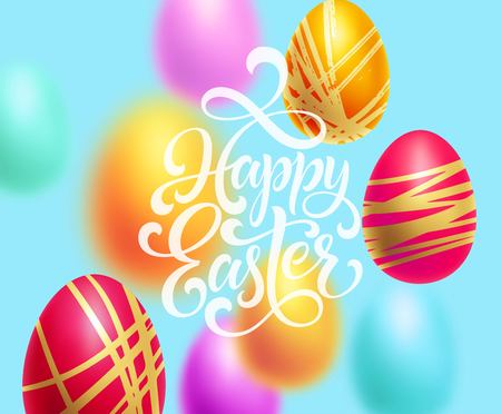 Happy Easter background template with lettering with Colorful Eggs.のイラスト素材